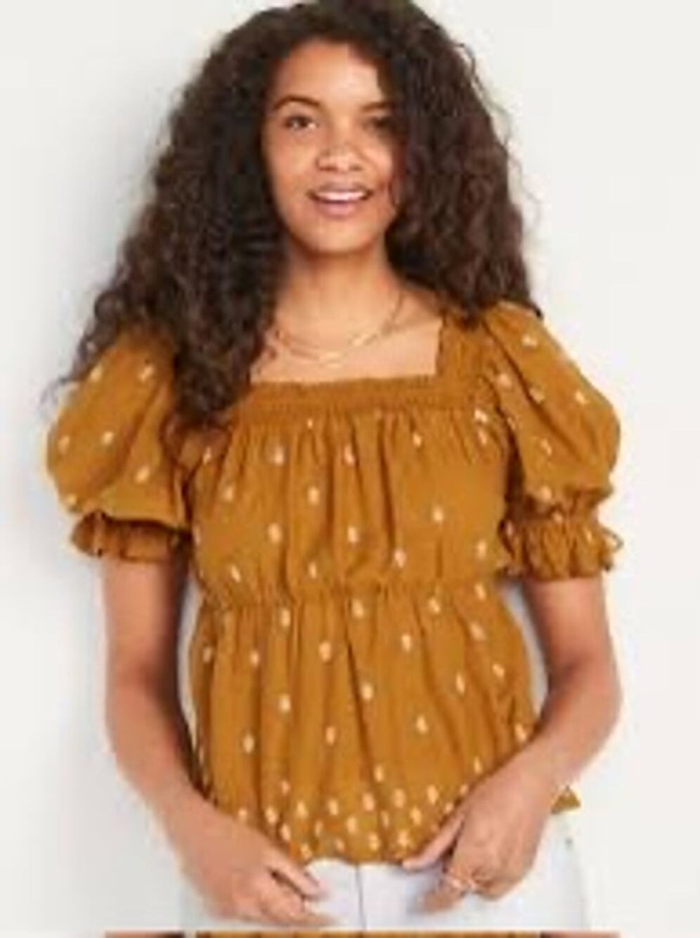 Old Navy Gold Puff Sleeve Smocked Embroidered Babydoll Blouse Plus Size XXL